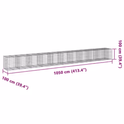 vidaXL Gabion Basket with Cover Gabion Raised Bed Gabion Cage Galvanised Iron - 1050 x 100 x 100 cm