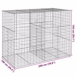 vidaXL Gabion Basket with Cover Gabion Raised Bed Gabion Cage Galvanised Iron - 200 x 100 x 150 cm - Additional view 3