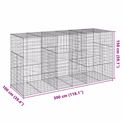 vidaXL Gabion Basket with Cover Gabion Raised Bed Gabion Cage Galvanised Iron - 300 x 100 x 150 cm - Additional view 6