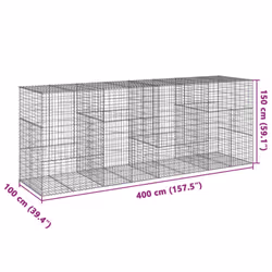 vidaXL Gabion Basket with Cover Gabion Raised Bed Gabion Cage Galvanised Iron - 400 x 100 x 150 cm - Additional view 6