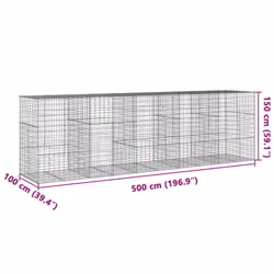 vidaXL Gabion Basket with Cover Gabion Raised Bed Gabion Cage Galvanised Iron - 500 x 100 x 150 cm - Additional view 6
