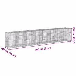 vidaXL Gabion Basket with Cover Gabion Raised Bed Gabion Cage Galvanised Iron - 800 x 100 x 150 cm - Additional view 3