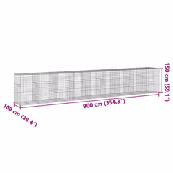 vidaXL Gabion Basket with Cover Gabion Raised Bed Gabion Cage Galvanised Iron - 900 x 100 x 150 cm - Additional view 6