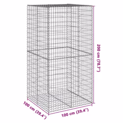 vidaXL Gabion Basket with Cover Gabion Raised Bed Gabion Cage Galvanised Iron - 100 x 100 x 200 cm - Additional view 3