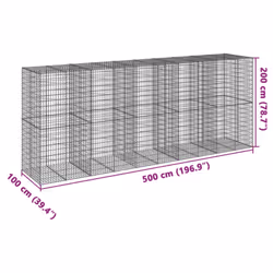 vidaXL Gabion Basket with Cover Gabion Raised Bed Gabion Cage Galvanised Iron - 500 x 100 x 200 cm - Additional view 6