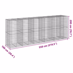 vidaXL Gabion Basket with Cover Gabion Raised Bed Gabion Cage Galvanised Iron - 550 x 100 x 200 cm - Additional view 6