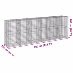 vidaXL Gabion Basket with Cover Gabion Raised Bed Gabion Cage Galvanised Iron - 600 x 100 x 200 cm
