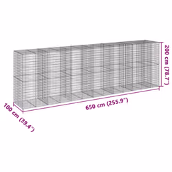 vidaXL Gabion Basket with Cover Gabion Raised Bed Gabion Cage Galvanised Iron - 650 x 100 x 200 cm - Additional view 3