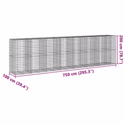 vidaXL Gabion Basket with Cover Gabion Raised Bed Gabion Cage Galvanised Iron - 750 x 100 x 200 cm - Additional view 3