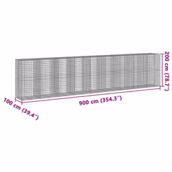 vidaXL Gabion Basket with Cover Gabion Raised Bed Gabion Cage Galvanised Iron - 900 x 100 x 200 cm - Additional view 6