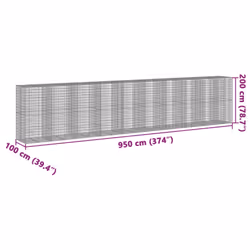 vidaXL Gabion Basket with Cover Gabion Raised Bed Gabion Cage Galvanised Iron - 950 x 100 x 200 cm - Additional view 3
