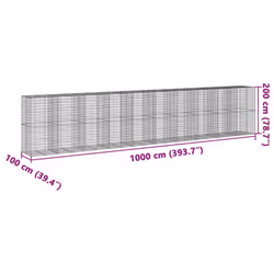 vidaXL Gabion Basket with Cover Gabion Raised Bed Gabion Cage Galvanised Iron - 1000 x 100 x 200 cm - Additional view 3