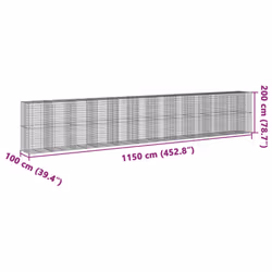 vidaXL Gabion Basket with Cover Gabion Raised Bed Gabion Cage Galvanised Iron - 1150 x 100 x 200 cm - Additional view 3