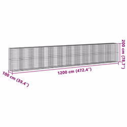 vidaXL Gabion Basket with Cover Gabion Raised Bed Gabion Cage Galvanised Iron - 1200 x 100 x 200 cm