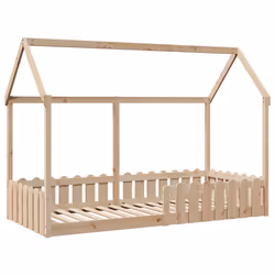 vidaXL Kids' House Bed Frame Home Bedstead Children Bed Base Solid Wood Pine - natural, 90 x 200 cm - Additional view 2