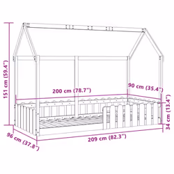 vidaXL Kids' House Bed Frame Home Bedstead Children Bed Base Solid Wood Pine - natural, 90 x 200 cm - Additional view 3