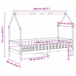 vidaXL Kids' House Bed Frame Toddler Bed Base Children's Bed Solid Wood Pine - brown, 90 x 200 cm - Additional view 3