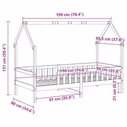 vidaXL Kids' House Bed Frame Toddler Bed Base Children's Bed Solid Wood Pine - white, 90 x 190 cm - Additional view 3