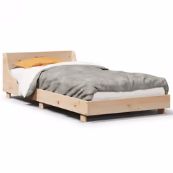 vidaXL Bed Frame with Headboard Wax Solid Wood Pine - natural, 100 x 200 cm