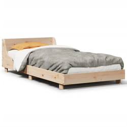 vidaXL Bed Frame with Headboard Wax Solid Wood Pine - natural, 100 x 200 cm