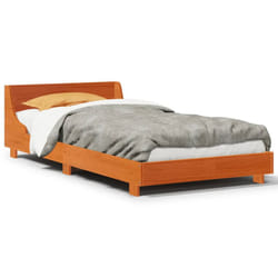 vidaXL Bed Frame with Headboard Wax Solid Wood Pine - wax brown, 90 x 200 cm