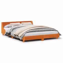 vidaXL Bed Frame with Headboard Wax Solid Wood Pine - wax brown, 140 x 190 cm