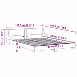 vidaXL Bed Frame with Headboard Wax Solid Wood Pine - natural, 135 x 190 cm