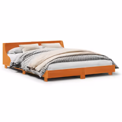 vidaXL Bed Frame with Headboard Wax Solid Wood Pine - wax brown, 135 x 190 cm