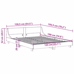 vidaXL Bed Frame with Headboard Wax Solid Wood Pine - wax brown, 135 x 190 cm