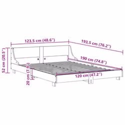 vidaXL Bed Frame with Headboard Wax Solid Wood Pine - white, 120 x 190 cm