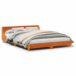 vidaXL Bed Frame with Headboard Wax Solid Wood Pine - wax brown, 120 x 190 cm