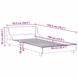 vidaXL Bed Frame with Headboard Wax Solid Wood Pine - white, 90 x 190 cm - Additional view 3