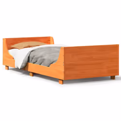 vidaXL Bed Frame with Headboard Home Bed Base White 140x200 cm Solid Wood Pine - wax brown, 90 x 200 cm