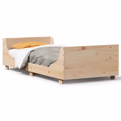 vidaXL Bed Frame with Headboard Home Bed Base White 140x200 cm Solid Wood Pine - natural, 90 x 190 cm