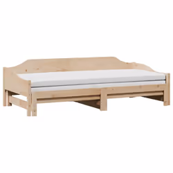 vidaXL Daybed with Trundle Sofa Bed Couch Guest Bed Sofa Wax Solid Wood Pine - natural, 80 x 200 cm - Additional view 2