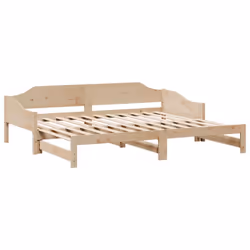 vidaXL Daybed with Trundle Sofa Bed Couch Guest Bed Sofa Wax Solid Wood Pine - natural, 80 x 200 cm - Additional view 6