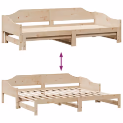 vidaXL Daybed with Trundle Sofa Bed Couch Guest Bed Sofa Wax Solid Wood Pine - natural, 80 x 200 cm - Additional view 9