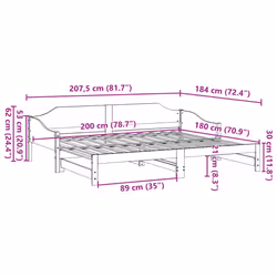 vidaXL Daybed with Trundle Sofa Bed Couch Guest Bed Sofa Wax Solid Wood Pine - white, 90 x 200 cm - Additional view 3