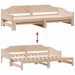 vidaXL Daybed with Trundle Sofa Bed Couch Guest Bed Sofa Wax Solid Wood Pine - natural, 90 x 190 cm - Additional view 9