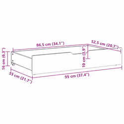 vidaXL Under-Bed Drawers with Wheels Under Bed Storage 2 pcs Solid Wood Pine - white, 95 x 55 x 16 cm - Additional view 7