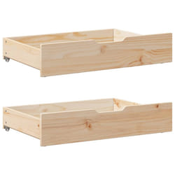 vidaXL Under-Bed Drawers with Wheels Under Bed Storage 2 pcs Solid Wood Pine - natural, 85 x 55 x 16 cm