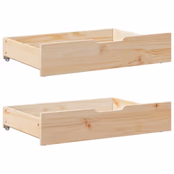 vidaXL Under-Bed Drawers with Wheels Under Bed Storage 2 pcs Solid Wood Pine - natural, 80 x 55 x 16 cm