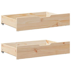 vidaXL Under-Bed Drawers with Wheels Under Bed Storage 2 pcs Solid Wood Pine - natural, 80 x 55 x 16 cm