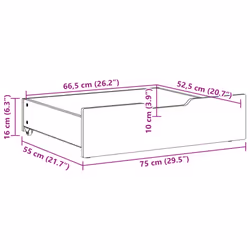 vidaXL Under-Bed Drawers with Wheels Under Bed Storage 2 pcs Solid Wood Pine - white, 75 x 55 x 16 cm - Additional view 7