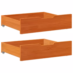 vidaXL Under-Bed Drawers with Wheels Under Bed Storage 2 pcs Solid Wood Pine - wax brown, 75 x 55 x 16 cm