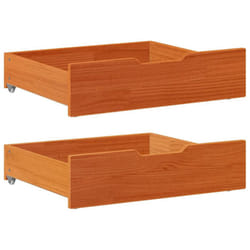 vidaXL Under-Bed Drawers with Wheels Under Bed Storage 2 pcs Solid Wood Pine - wax brown, 75 x 55 x 16 cm