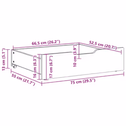 vidaXL Under-Bed Drawers with Wheels Under Bed Storage 2 pcs Solid Wood Pine - wax brown, 75 x 55 x 16 cm
