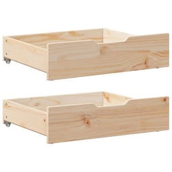 vidaXL Under-Bed Drawers with Wheels Under Bed Storage 2 pcs Solid Wood Pine - natural, 65 x 55 x 16 cm