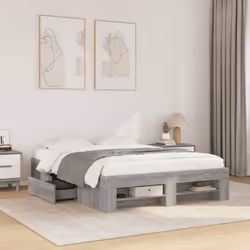 vidaXL Bed Frame Bed Base Bedstead Grey Sonoma 140x200 cm Engineered Wood