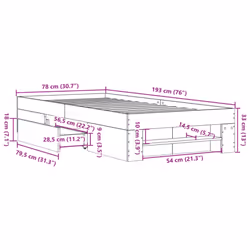 vidaXL Bed Frame Home Bed Base White 75x190 cm Small Single Engineered Wood - Additional view 3